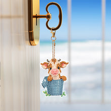 Load image into Gallery viewer, 6PCS Double Sided Round Diamond Painting Art Keychain Pendant(Cows in Milk Vats)