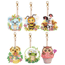 Load image into Gallery viewer, 6PCS Double Sided Round Diamond Painting Art Keychain Pendant (Animal World)
