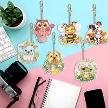 Load image into Gallery viewer, 6PCS Double Sided Round Diamond Painting Art Keychain Pendant (Animal World)