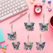Load image into Gallery viewer, 6PCS Double Sided Special Shape Diamond Painting Keychain (Flower Butterfly)