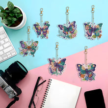 Load image into Gallery viewer, 6PCS Double Sided Special Shape Diamond Painting Keychain (Flower Butterfly)