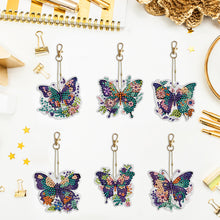 Load image into Gallery viewer, 6PCS Double Sided Special Shape Diamond Painting Keychain (Flower Butterfly)