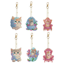 Load image into Gallery viewer, 6PCS Double Sided Special Shape Diamond Painting Keychain for Beginners (Kitten)