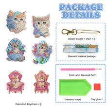 Load image into Gallery viewer, 6PCS Double Sided Special Shape Diamond Painting Keychain for Beginners (Kitten)