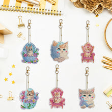 Load image into Gallery viewer, 6PCS Double Sided Special Shape Diamond Painting Keychain for Beginners (Kitten)