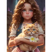Load image into Gallery viewer, Diamond Painting - Full Square - girl holding kitten (45*60CM)