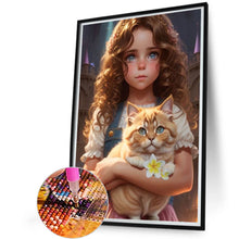 Load image into Gallery viewer, Diamond Painting - Full Square - girl holding kitten (45*60CM)