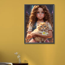 Load image into Gallery viewer, Diamond Painting - Full Square - girl holding kitten (45*60CM)