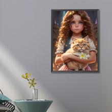 Load image into Gallery viewer, Diamond Painting - Full Square - girl holding kitten (45*60CM)