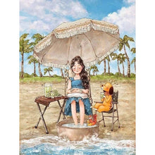 Load image into Gallery viewer, Diamond Painting - Full Round - girl relaxing on the beach (30*40CM)