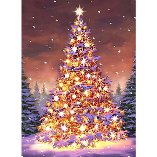 AB Diamond Painting - Full Round - Golden Christmas tree in the snow (40*55CM)