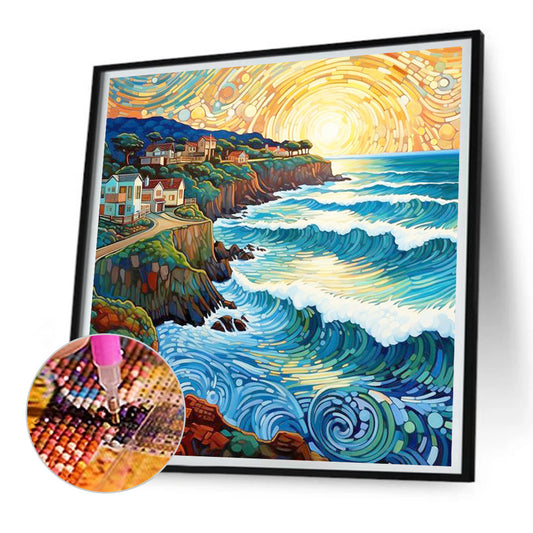 Diamond Painting - Full Round - seaside town sunrise (30*30CM)