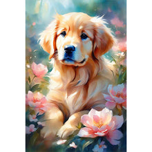 Load image into Gallery viewer, Diamond Painting - Full Round - Dog sitting among flowers (40*60CM)