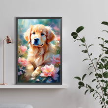 Load image into Gallery viewer, Diamond Painting - Full Round - Dog sitting among flowers (40*60CM)