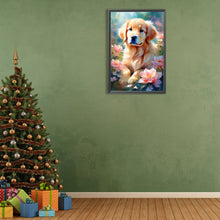 Load image into Gallery viewer, Diamond Painting - Full Round - Dog sitting among flowers (40*60CM)