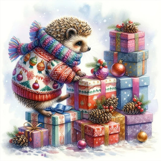 AB Diamond Painting - Full Square - Christmas gift hedgehog (30*30CM)