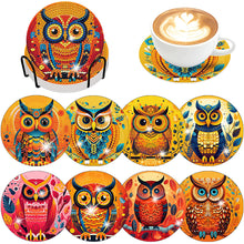 Load image into Gallery viewer, 8PCS Acrylic Diamond Painting Coasters Kits with Holder for Beginner (Owl)