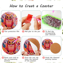 Load image into Gallery viewer, 8PCS Acrylic Diamond Painting Coasters Kits with Holder for Beginner (Owl)