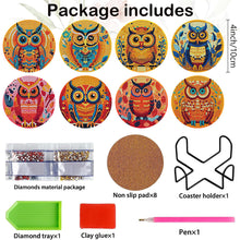 Load image into Gallery viewer, 8PCS Acrylic Diamond Painting Coasters Kits with Holder for Beginner (Owl)