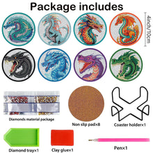 Load image into Gallery viewer, 8PCS Acrylic Diamond Painting Coasters Kits with Holder for Beginner (Dragon)