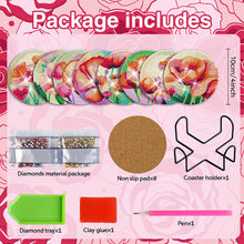 Load image into Gallery viewer, 8PCS Acrylic Diamond Painting Coasters Kits with Holder for Beginner (Red Rose)