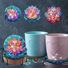 Load image into Gallery viewer, 8PCS Acrylic Diamond Painting Coasters Kits with Holder (Crystal Lotus)