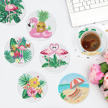 Load image into Gallery viewer, 8 PCS Acrylic Diamond Painting Art Coaster Kit with Holder (Flamingo #1)