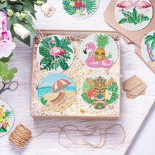 Load image into Gallery viewer, 8 PCS Acrylic Diamond Painting Art Coaster Kit with Holder (Flamingo #1)