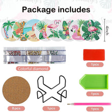 Load image into Gallery viewer, 8 PCS Acrylic Diamond Painting Art Coaster Kit with Holder (Flamingo #1)