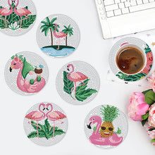 Load image into Gallery viewer, 8 PCS Acrylic Diamond Painting Art Coaster Kit with Holder (Flamingo #2)