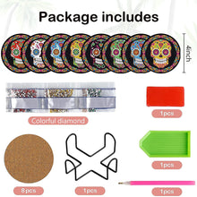 Load image into Gallery viewer, 8 PCS Acrylic Diamond Painting Art Coaster Kit with Holder for Adults (Skull)