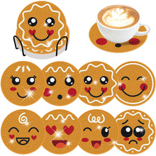 Load image into Gallery viewer, 8 PCS Acrylic Diamond Painting Art Coaster Kit with Holder (Smiley Biscuit)