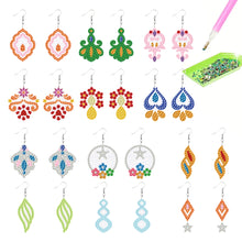 Load image into Gallery viewer, 12 Pairs Double Sided Diamond Painting Earrings for Women Girls (Flower)