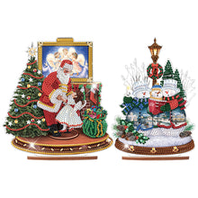 Load image into Gallery viewer, 2 PCS Wooden Christmas Santa Xmas Snowman Diamond Painting Desktop Ornaments Kit