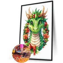 Load image into Gallery viewer, Diamond Painting - Full Round - Dinosaur poking out of festive garland (40*60CM)