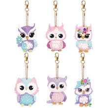 Load image into Gallery viewer, 6 PCS Diamond Art Keyring Owl Double Sided Diamond Painting Art Keychain Pendant