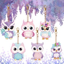 Load image into Gallery viewer, 6 PCS Diamond Art Keyring Owl Double Sided Diamond Painting Art Keychain Pendant