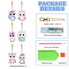 Load image into Gallery viewer, 6 PCS Diamond Art Keyring Owl Double Sided Diamond Painting Art Keychain Pendant