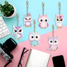 Load image into Gallery viewer, 6 PCS Diamond Art Keyring Owl Double Sided Diamond Painting Art Keychain Pendant