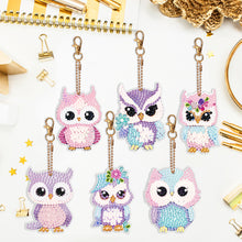 Load image into Gallery viewer, 6 PCS Diamond Art Keyring Owl Double Sided Diamond Painting Art Keychain Pendant