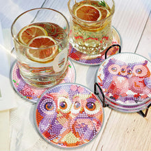 Load image into Gallery viewer, 6 PCS Acrylic Washable Diamond Painting Art Coasters Kits with Holder Waterproof Coaster (Owl)