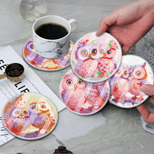 Load image into Gallery viewer, 6 PCS Acrylic Washable Diamond Painting Art Coasters Kits with Holder Waterproof Coaster (Owl)