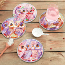 Load image into Gallery viewer, 6 PCS Acrylic Washable Diamond Painting Art Coasters Kits with Holder Waterproof Coaster (Owl)