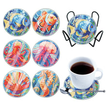 Load image into Gallery viewer, 6 PCS Acrylic Washable Diamond Painting Coasters Kits with Holder Waterproof Coaster (Sea Animal)