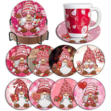 Load image into Gallery viewer, 8 PCS Acrylic Diamond Painting Coasters Kits with Holder (Valentines Day Gnome)