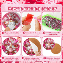 Load image into Gallery viewer, 8 PCS Acrylic Diamond Painting Coasters Kits with Holder (Valentines Day Gnome)