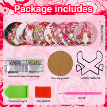 Load image into Gallery viewer, 8 PCS Acrylic Diamond Painting Coasters Kits with Holder (Valentines Day Gnome)
