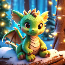 Load image into Gallery viewer, Diamond Painting - Full Round - Dragon sitting on the snow (30*30CM)