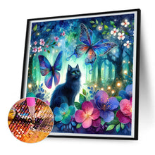 Load image into Gallery viewer, Diamond Painting - Full Round - Kitten and butterfly in the mysterious forest (30*30CM)