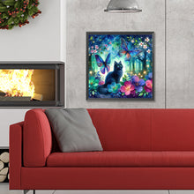 Load image into Gallery viewer, Diamond Painting - Full Round - Kitten and butterfly in the mysterious forest (30*30CM)